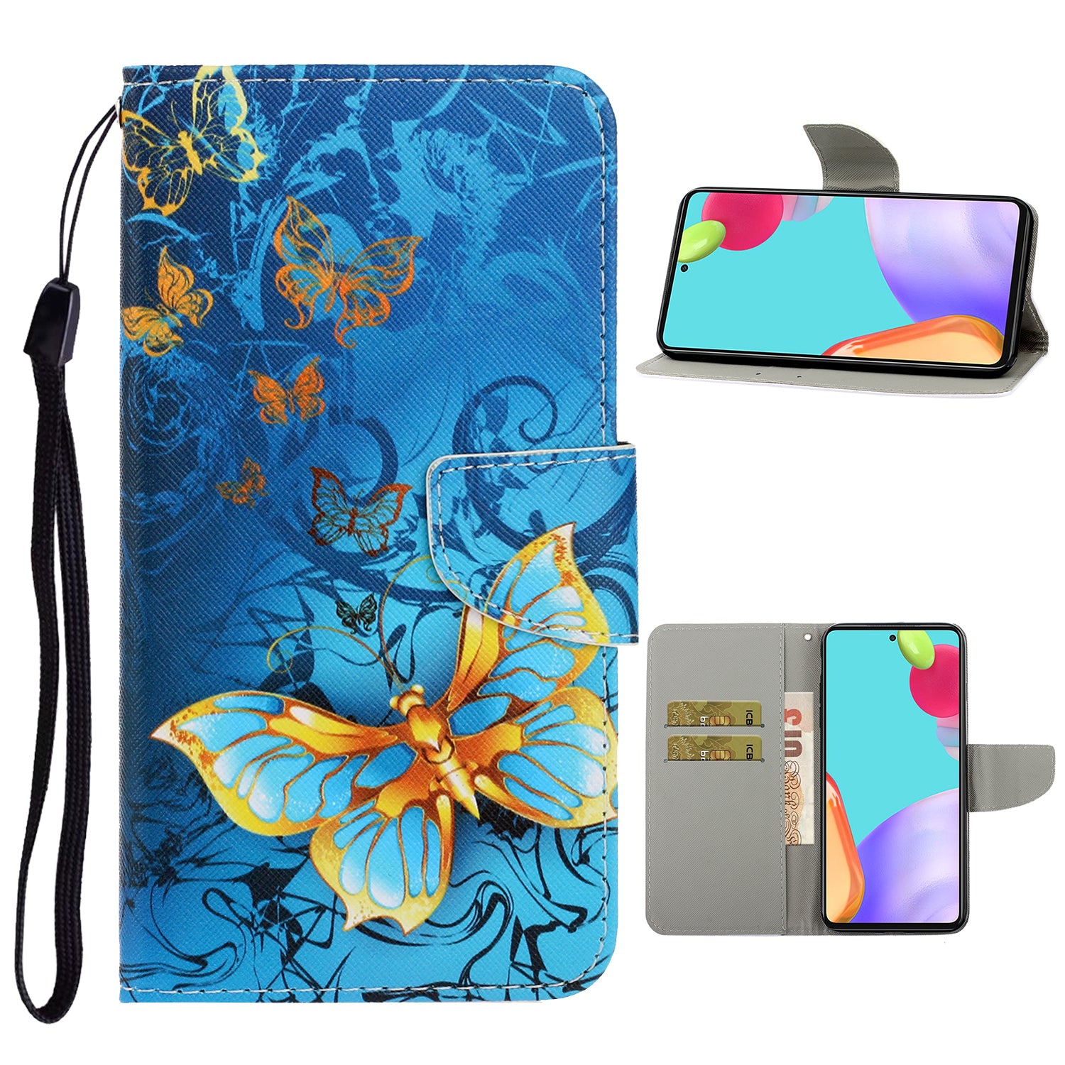 TPU + PU Leather Wallet Stand Phone Case with Lanyard for Samsung Galaxy A52 4G/5G / A52s 5G