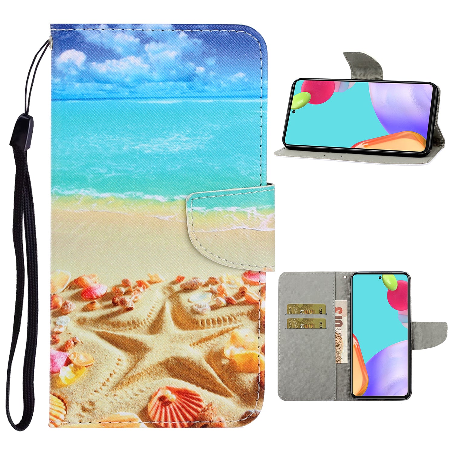 TPU + PU Leather Wallet Stand Phone Case with Lanyard for Samsung Galaxy A52 4G/5G / A52s 5G