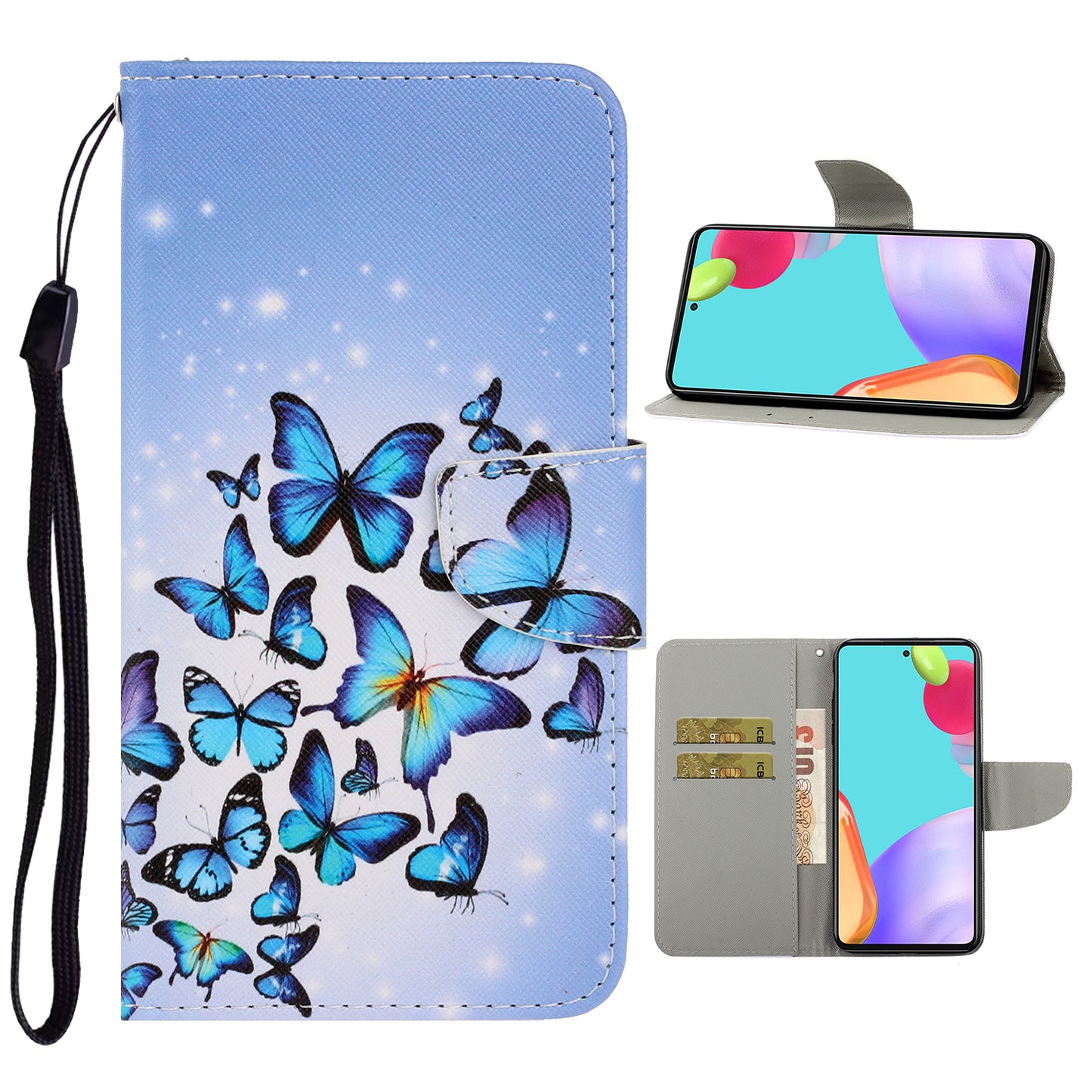 TPU + PU Leather Wallet Stand Phone Case with Lanyard for Samsung Galaxy A52 4G/5G / A52s 5G