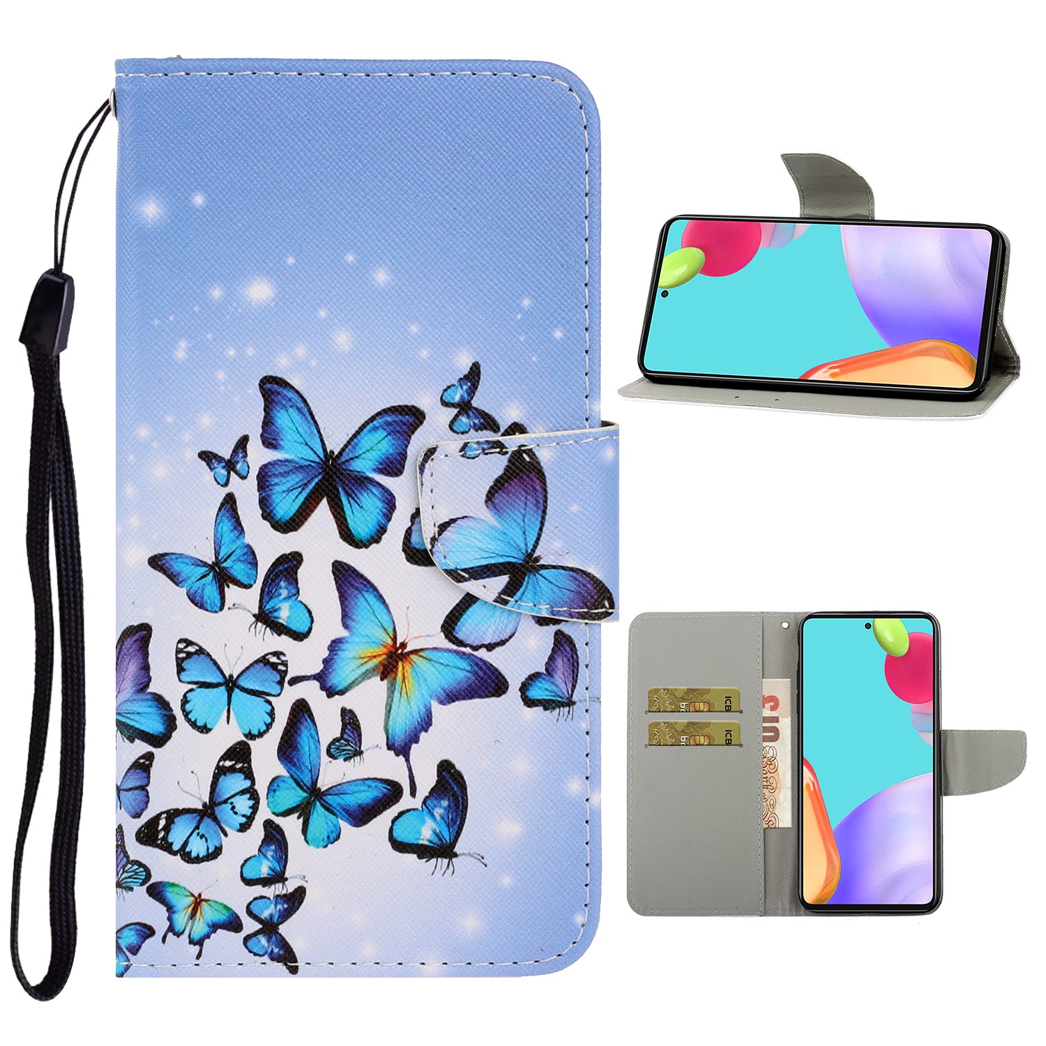 TPU + PU Leather Wallet Stand Phone Case with Lanyard for Samsung Galaxy A52 4G/5G / A52s 5G