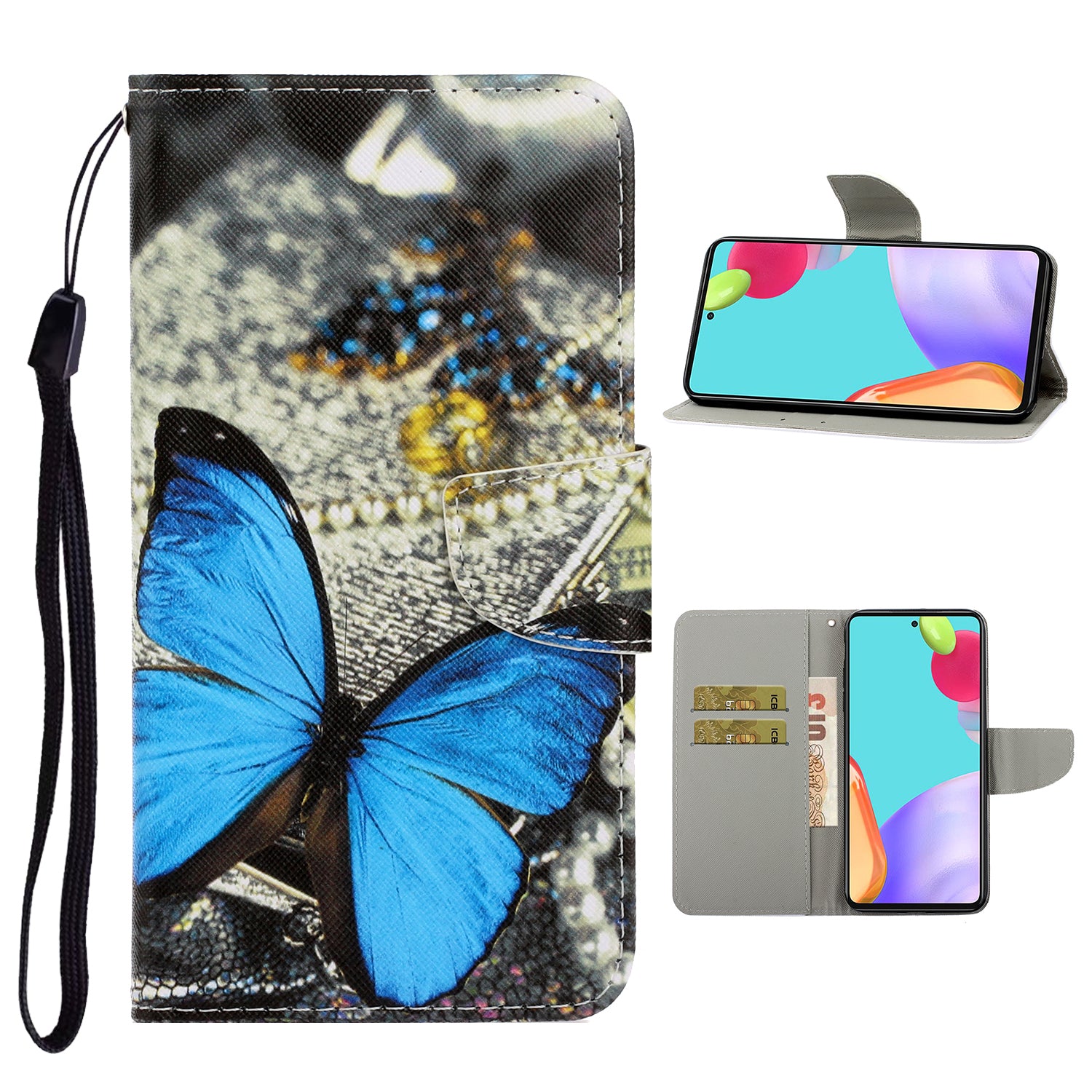 TPU + PU Leather Wallet Stand Phone Case with Lanyard for Samsung Galaxy A52 4G/5G / A52s 5G