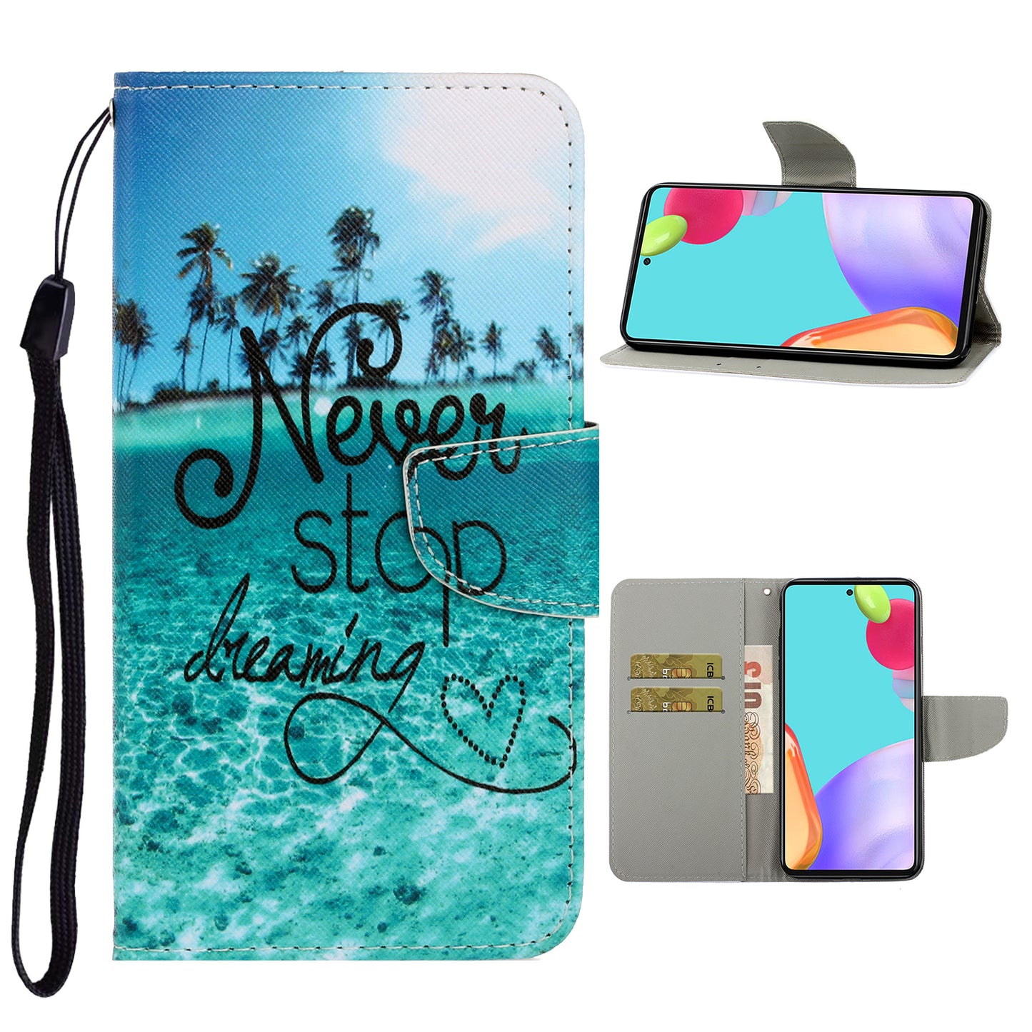 TPU + PU Leather Wallet Stand Phone Case with Lanyard for Samsung Galaxy A52 4G/5G / A52s 5G
