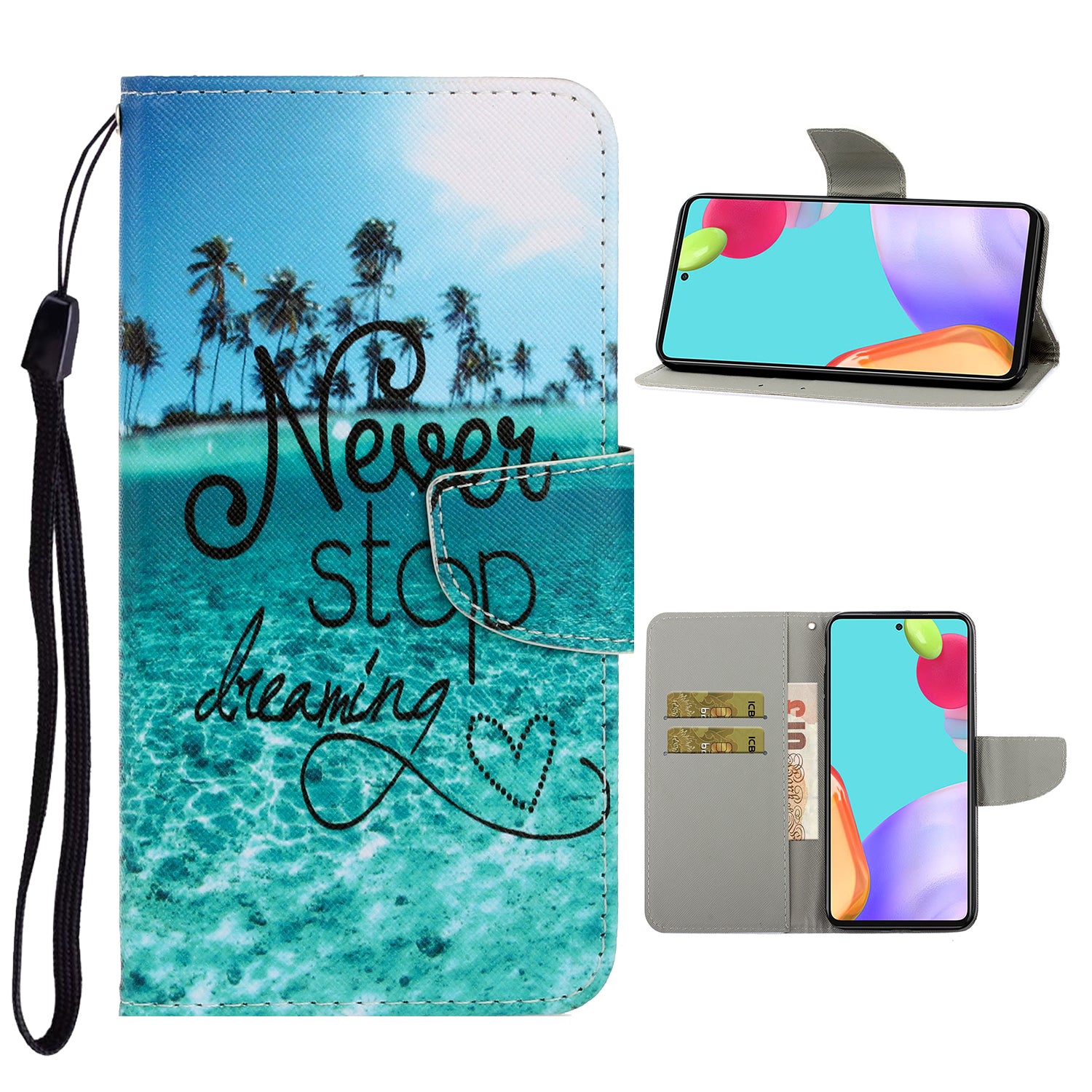 TPU + PU Leather Wallet Stand Phone Case with Lanyard for Samsung Galaxy A52 4G/5G / A52s 5G