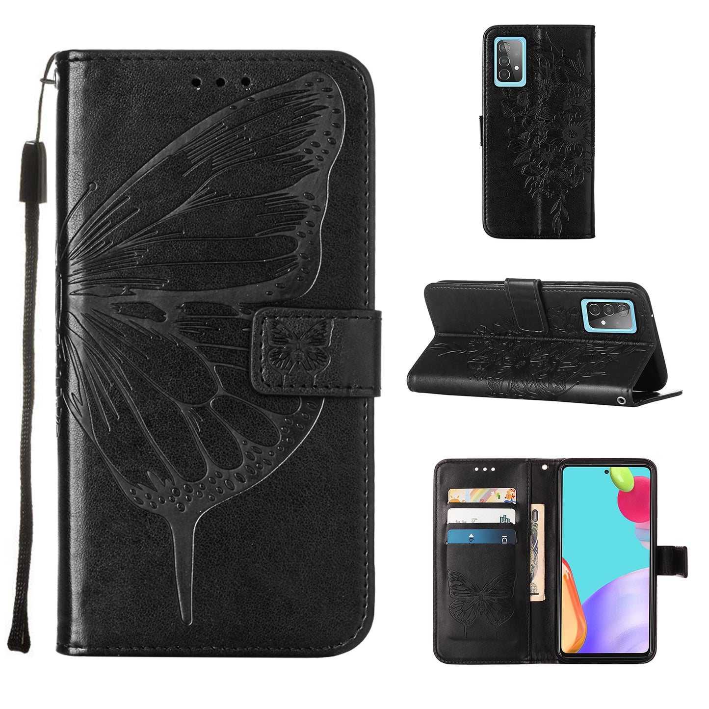 Imprint Butterfly Flower Pattern Wallet Stand Leather Case for Samsung Galaxy A52 4G/5G / A52s 5G