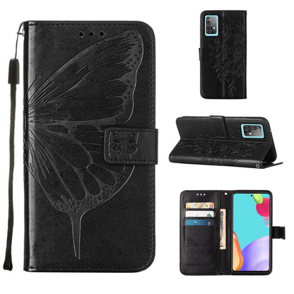 Imprint Butterfly Flower Pattern Wallet Stand Leather Case for Samsung Galaxy A52 4G/5G / A52s 5G