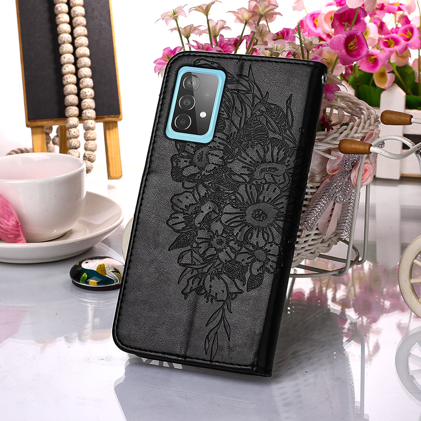 Imprint Butterfly Flower Pattern Wallet Stand Leather Case for Samsung Galaxy A52 4G/5G / A52s 5G