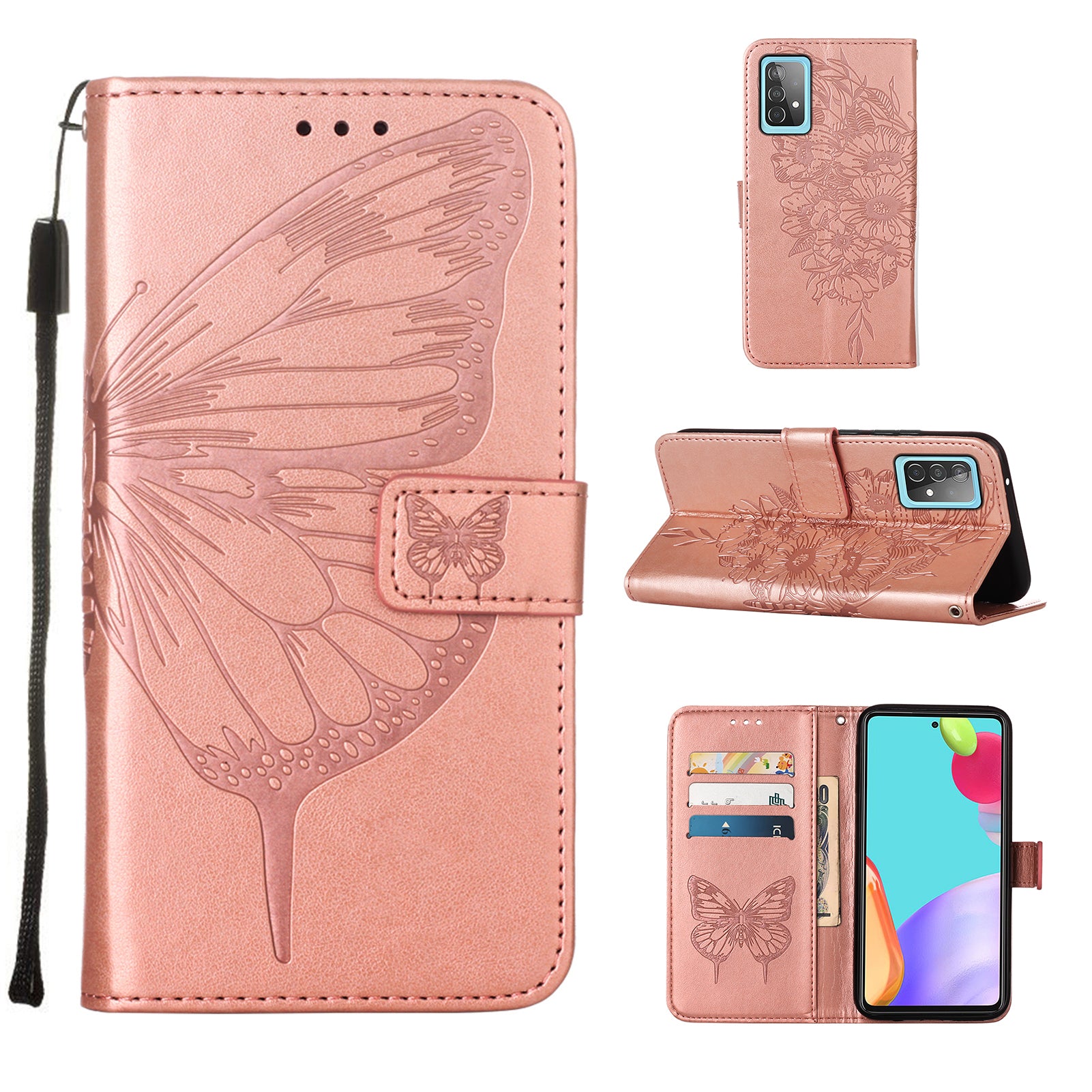 Imprint Butterfly Flower Pattern Wallet Stand Leather Case for Samsung Galaxy A52 4G/5G / A52s 5G