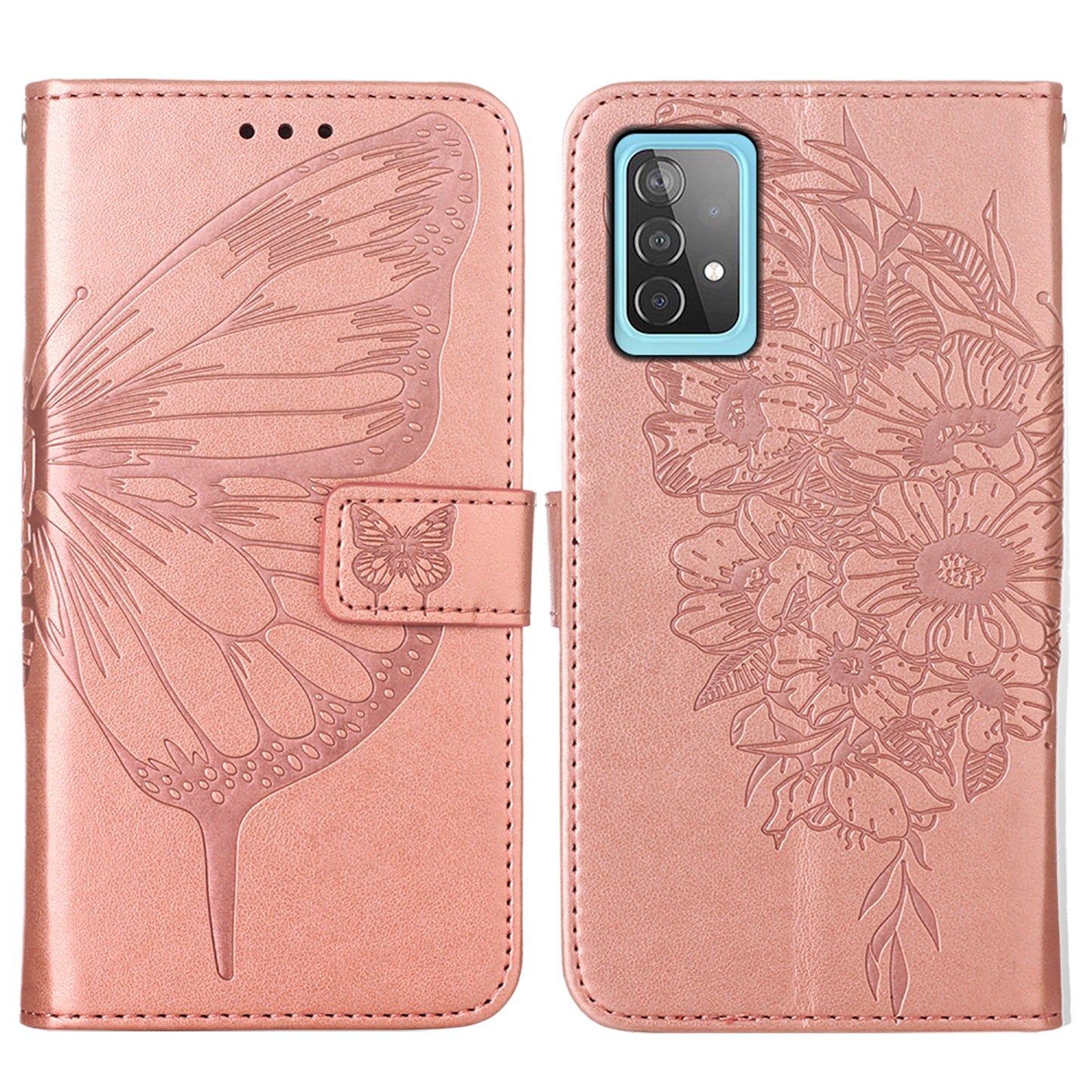 Imprint Butterfly Flower Pattern Wallet Stand Leather Case for Samsung Galaxy A52 4G/5G / A52s 5G
