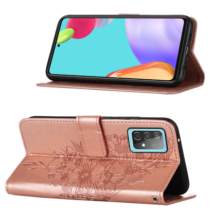 Imprint Butterfly Flower Pattern Wallet Stand Leather Case for Samsung Galaxy A52 4G/5G / A52s 5G