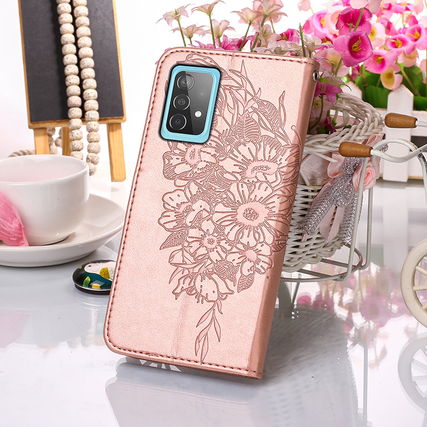Imprint Butterfly Flower Pattern Wallet Stand Leather Case for Samsung Galaxy A52 4G/5G / A52s 5G