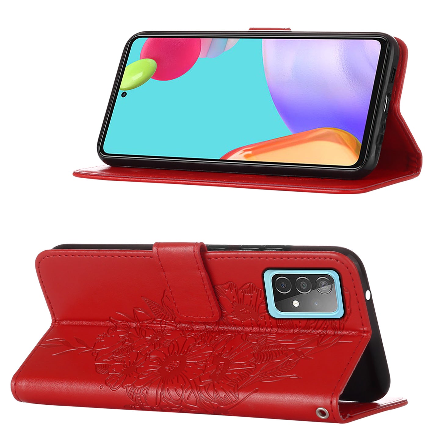 Imprint Butterfly Flower Pattern Wallet Stand Leather Case for Samsung Galaxy A52 4G/5G / A52s 5G