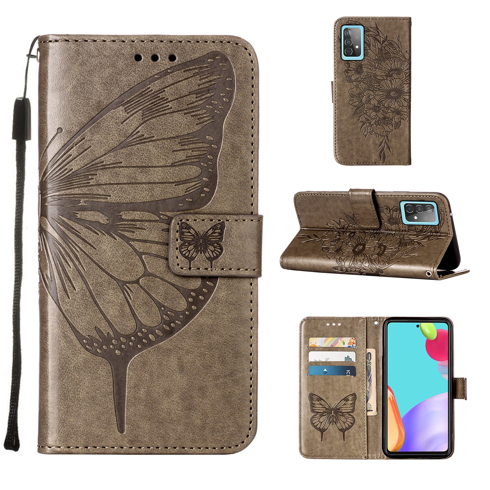 Imprint Butterfly Flower Pattern Wallet Stand Leather Case for Samsung Galaxy A52 4G/5G / A52s 5G