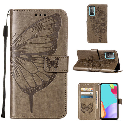 Imprint Butterfly Flower Pattern Wallet Stand Leather Case for Samsung Galaxy A52 4G/5G / A52s 5G