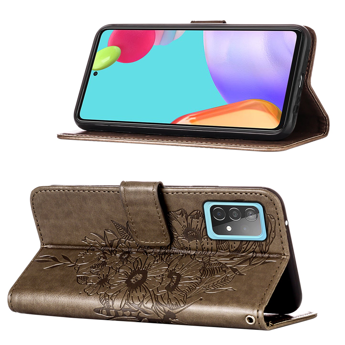 Imprint Butterfly Flower Pattern Wallet Stand Leather Case for Samsung Galaxy A52 4G/5G / A52s 5G