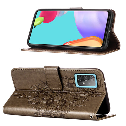 Imprint Butterfly Flower Pattern Wallet Stand Leather Case for Samsung Galaxy A52 4G/5G / A52s 5G