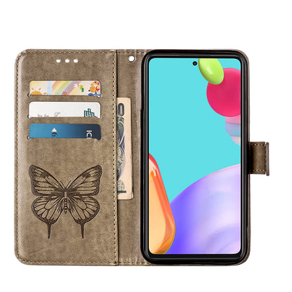 Imprint Butterfly Flower Pattern Wallet Stand Leather Case for Samsung Galaxy A52 4G/5G / A52s 5G