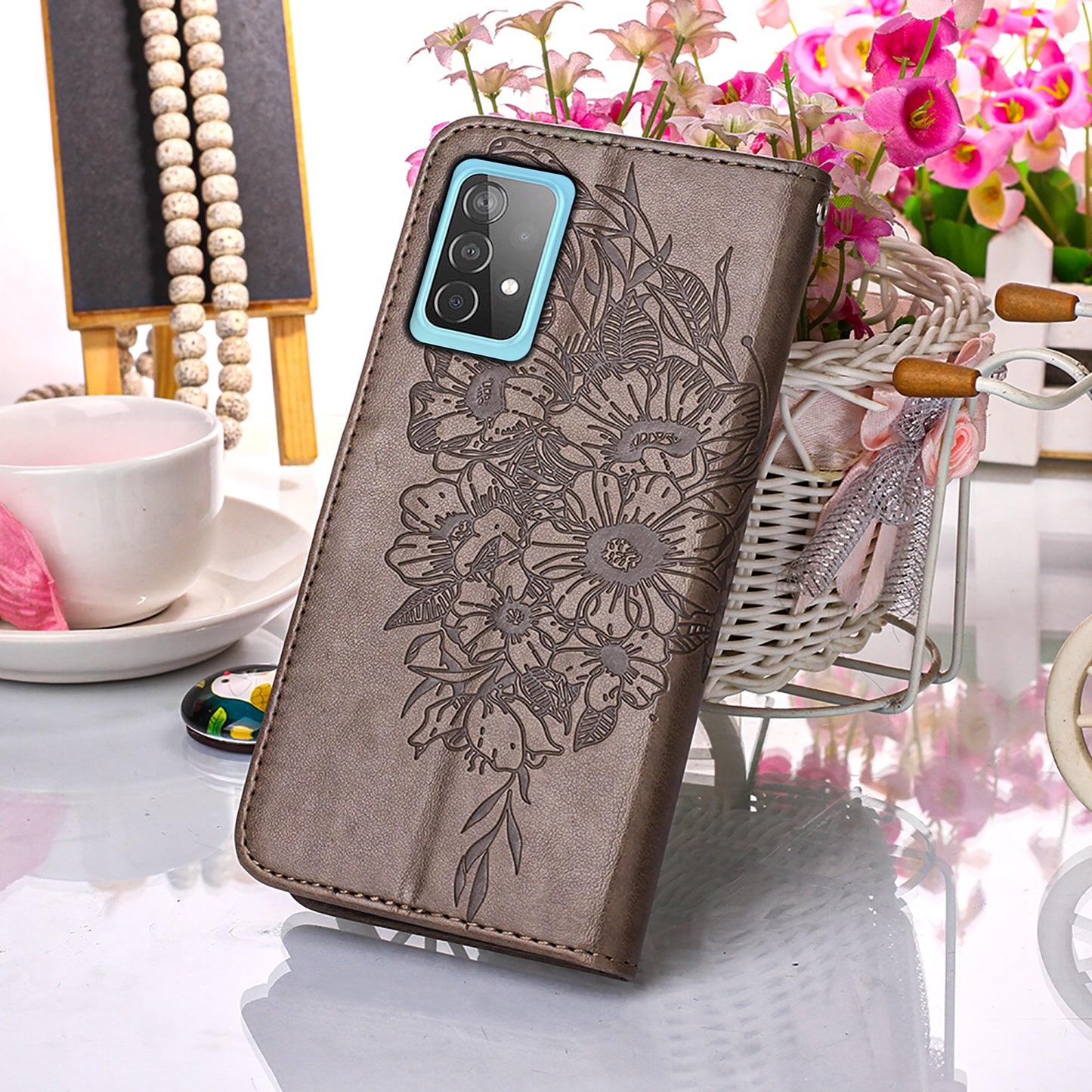 Imprint Butterfly Flower Pattern Wallet Stand Leather Case for Samsung Galaxy A52 4G/5G / A52s 5G
