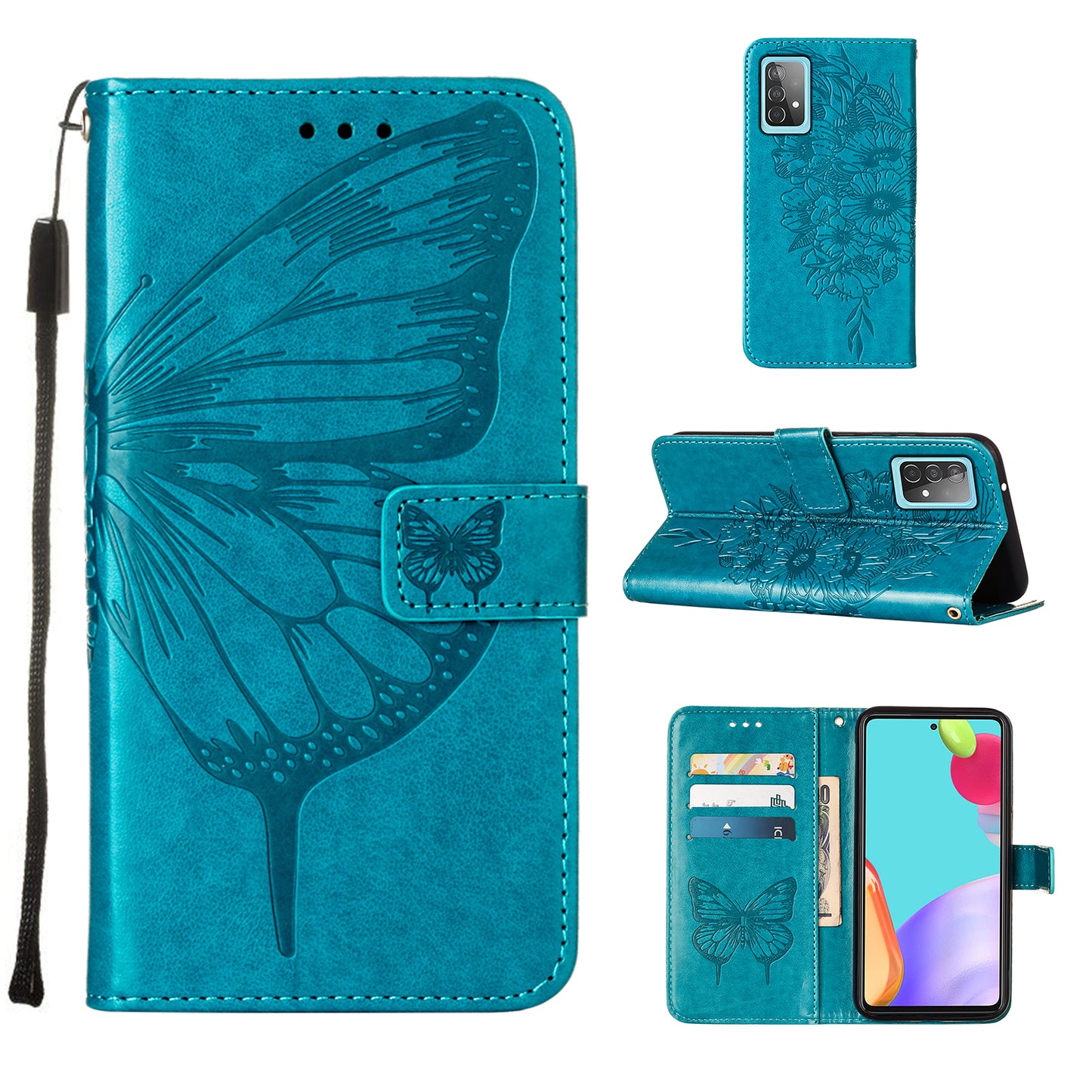 Imprint Butterfly Flower Pattern Wallet Stand Leather Case for Samsung Galaxy A52 4G/5G / A52s 5G