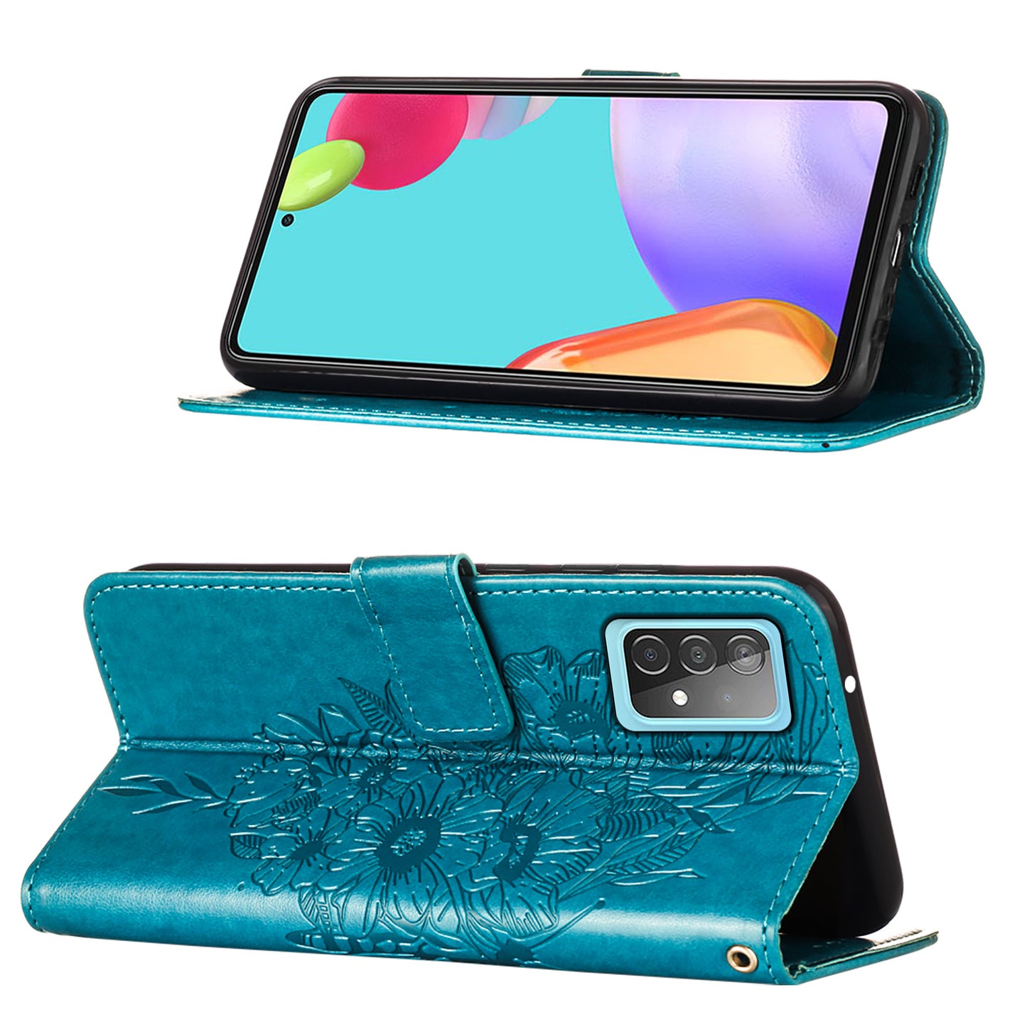 Imprint Butterfly Flower Pattern Wallet Stand Leather Case for Samsung Galaxy A52 4G/5G / A52s 5G