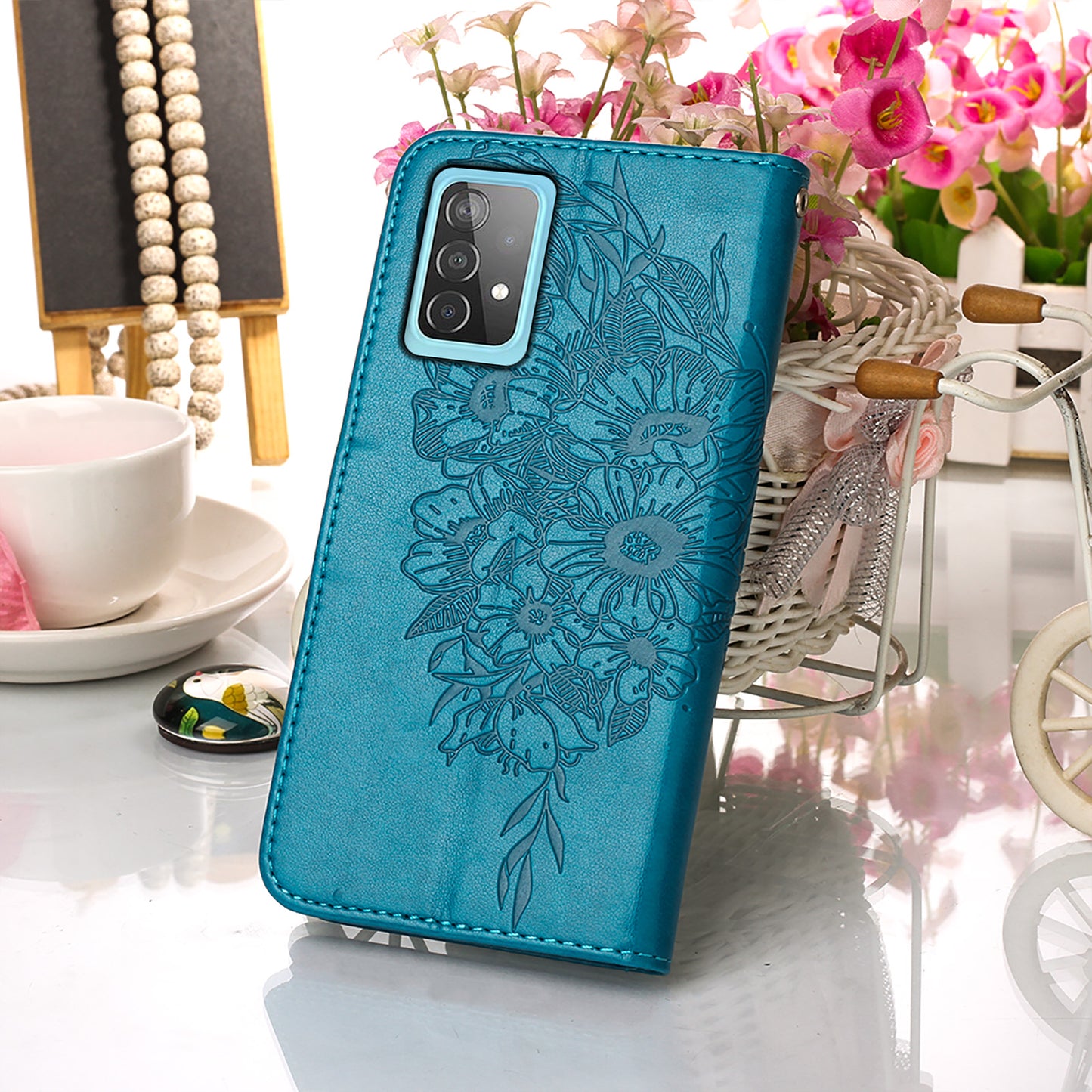Imprint Butterfly Flower Pattern Wallet Stand Leather Case for Samsung Galaxy A52 4G/5G / A52s 5G