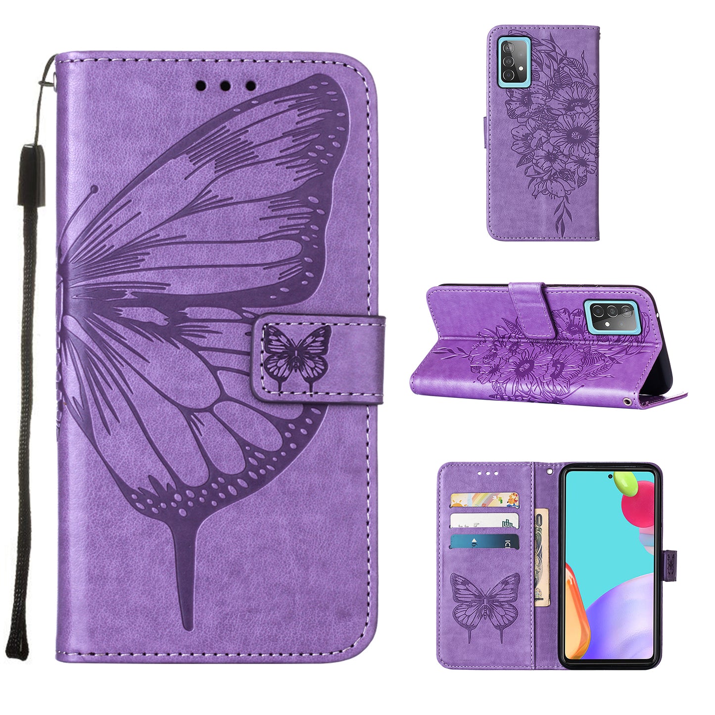 Imprint Butterfly Flower Pattern Wallet Stand Leather Case for Samsung Galaxy A52 4G/5G / A52s 5G