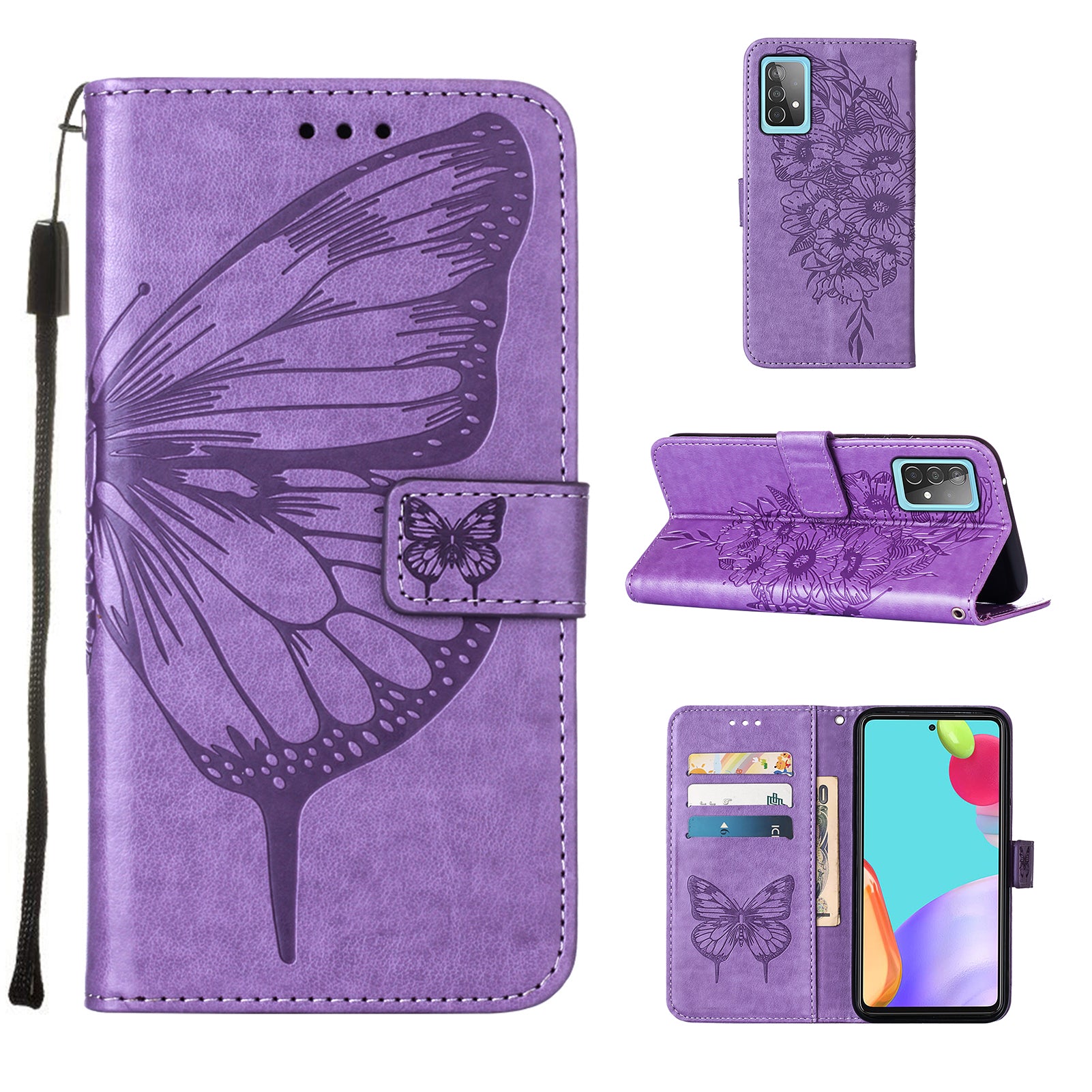 Imprint Butterfly Flower Pattern Wallet Stand Leather Case for Samsung Galaxy A52 4G/5G / A52s 5G