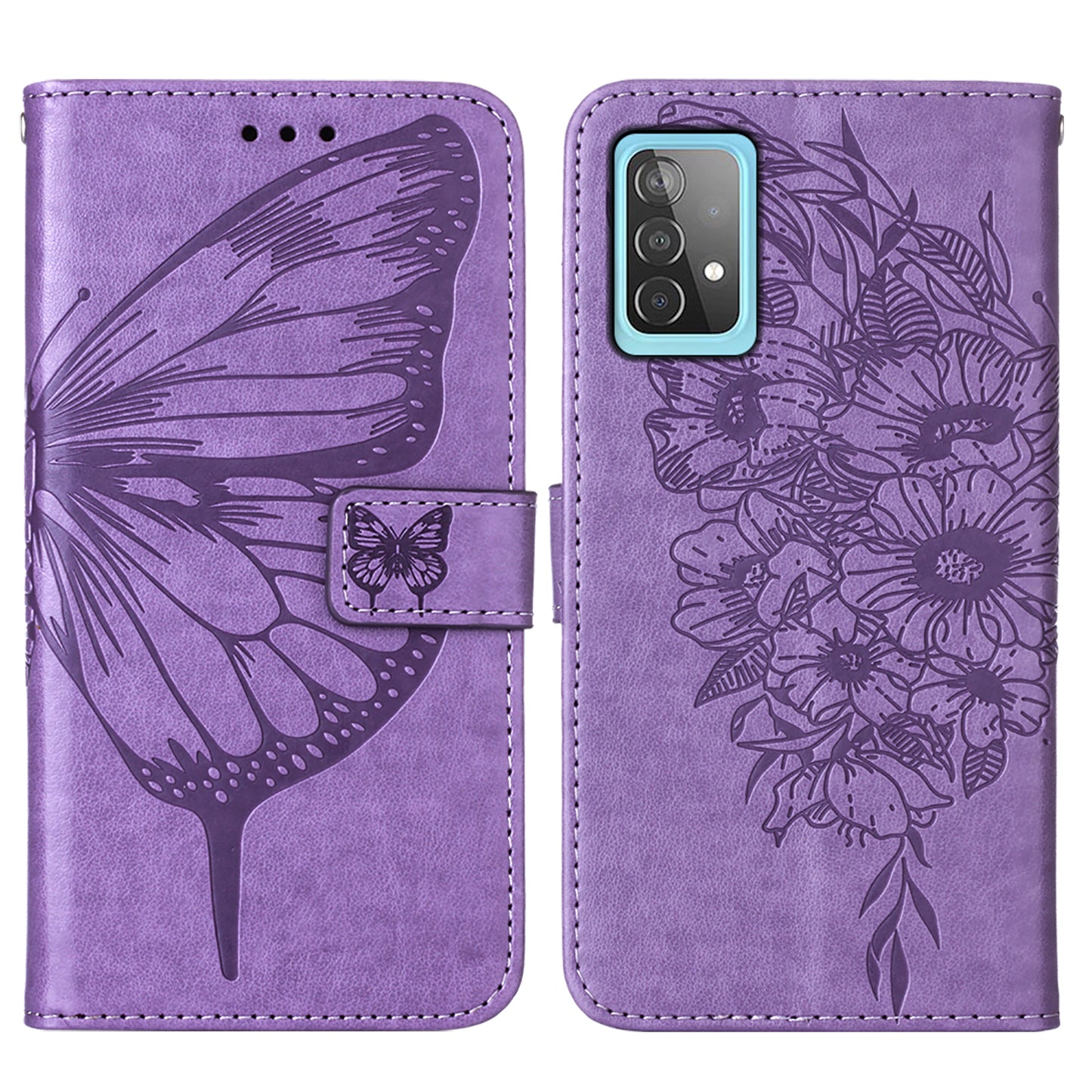 Imprint Butterfly Flower Pattern Wallet Stand Leather Case for Samsung Galaxy A52 4G/5G / A52s 5G