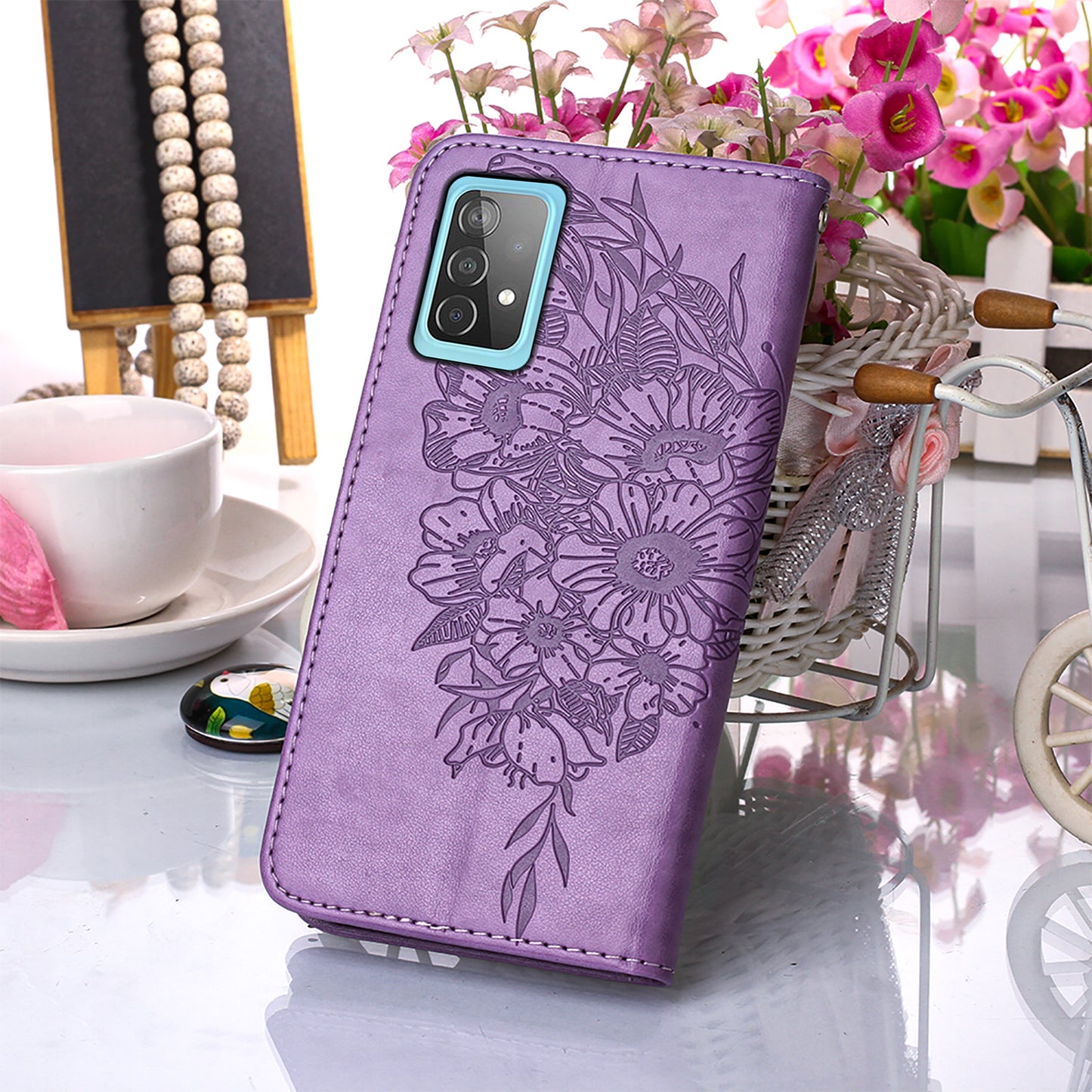 Imprint Butterfly Flower Pattern Wallet Stand Leather Case for Samsung Galaxy A52 4G/5G / A52s 5G