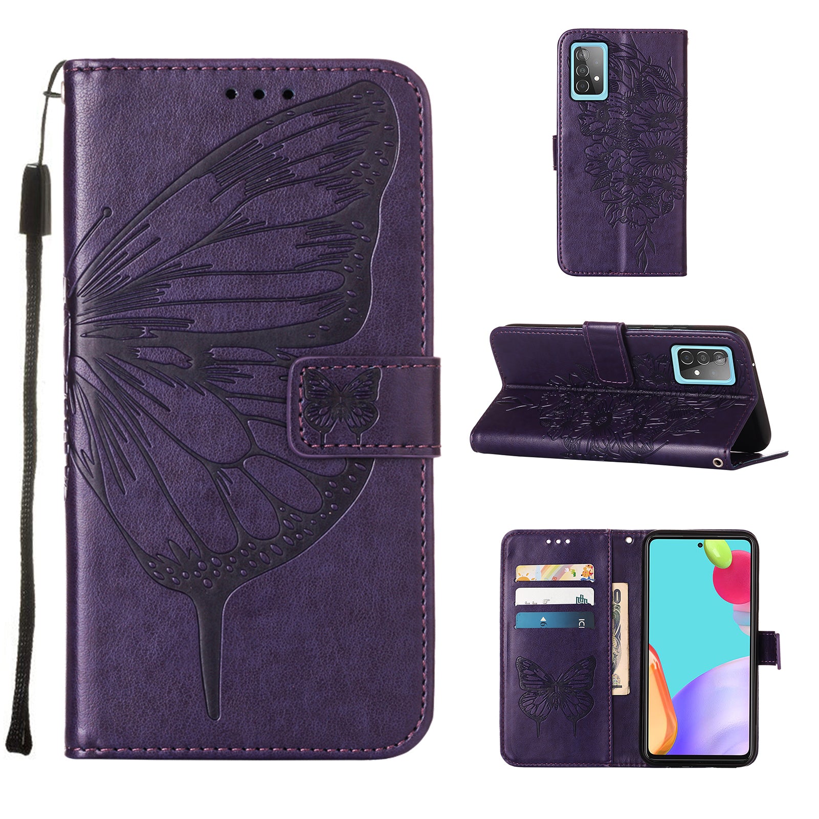 Imprint Butterfly Flower Pattern Wallet Stand Leather Case for Samsung Galaxy A52 4G/5G / A52s 5G