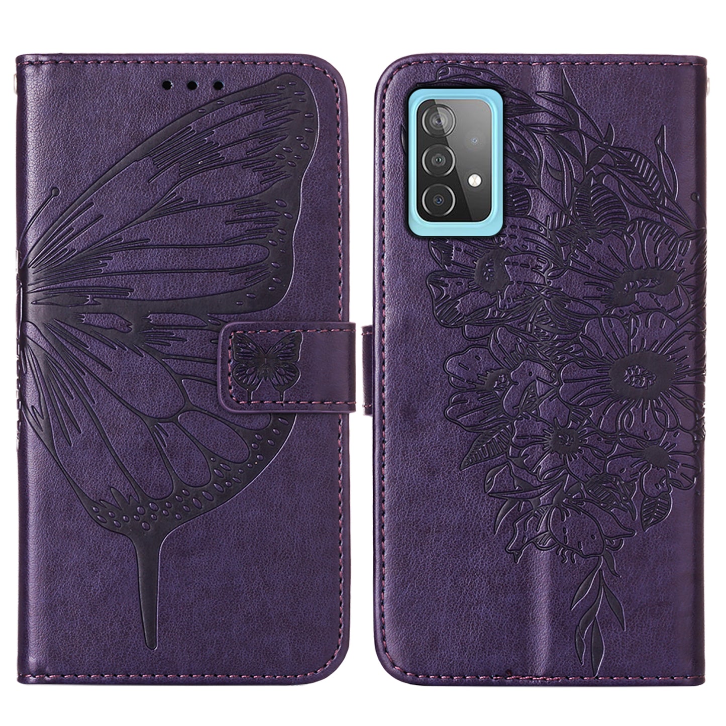 Imprint Butterfly Flower Pattern Wallet Stand Leather Case for Samsung Galaxy A52 4G/5G / A52s 5G