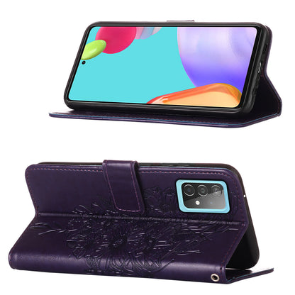 Imprint Butterfly Flower Pattern Wallet Stand Leather Case for Samsung Galaxy A52 4G/5G / A52s 5G