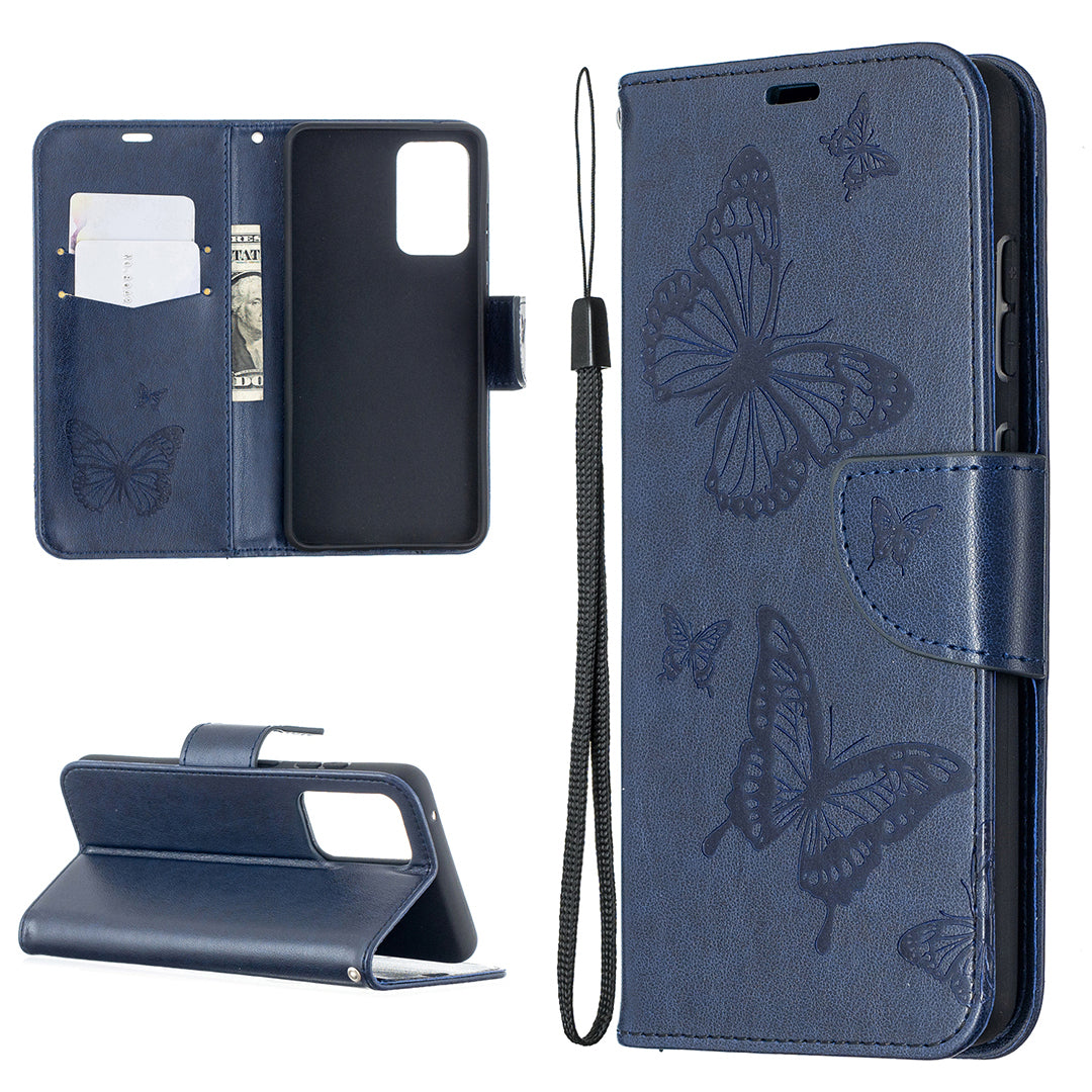 For Samsung Galaxy A52 4G/5G / A52s 5G Imprint Butterflies Wallet Stand Flip Leather Phone Shell
