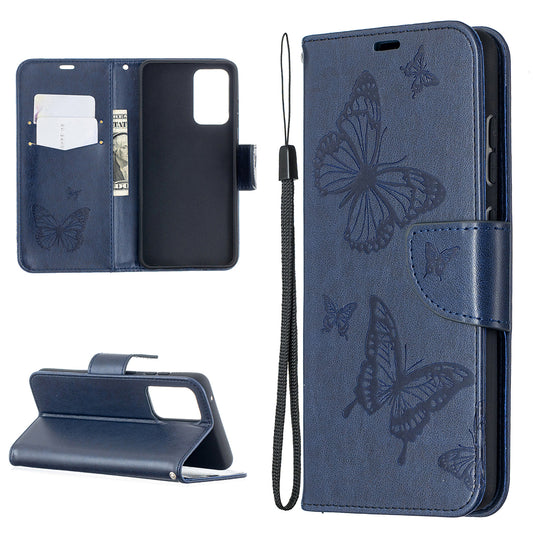 For Samsung Galaxy A52 4G/5G / A52s 5G Imprint Butterflies Wallet Stand Flip Leather Phone Shell