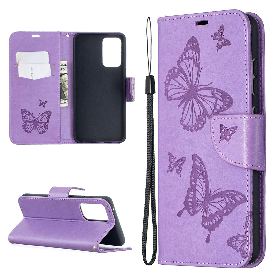 For Samsung Galaxy A52 4G/5G / A52s 5G Imprint Butterflies Wallet Stand Flip Leather Phone Shell