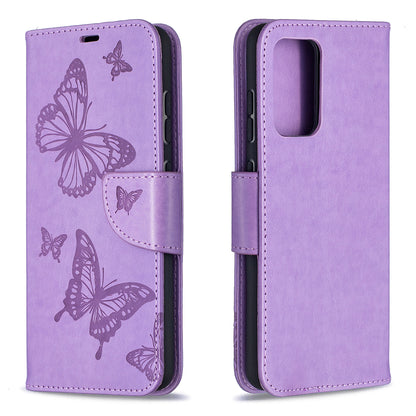 For Samsung Galaxy A52 4G/5G / A52s 5G Imprint Butterflies Wallet Stand Flip Leather Phone Shell