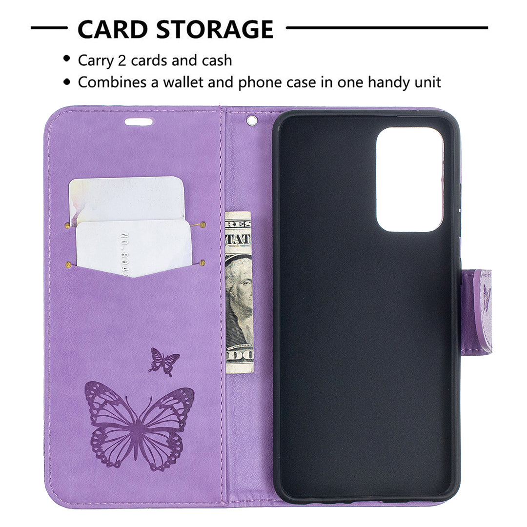 For Samsung Galaxy A52 4G/5G / A52s 5G Imprint Butterflies Wallet Stand Flip Leather Phone Shell