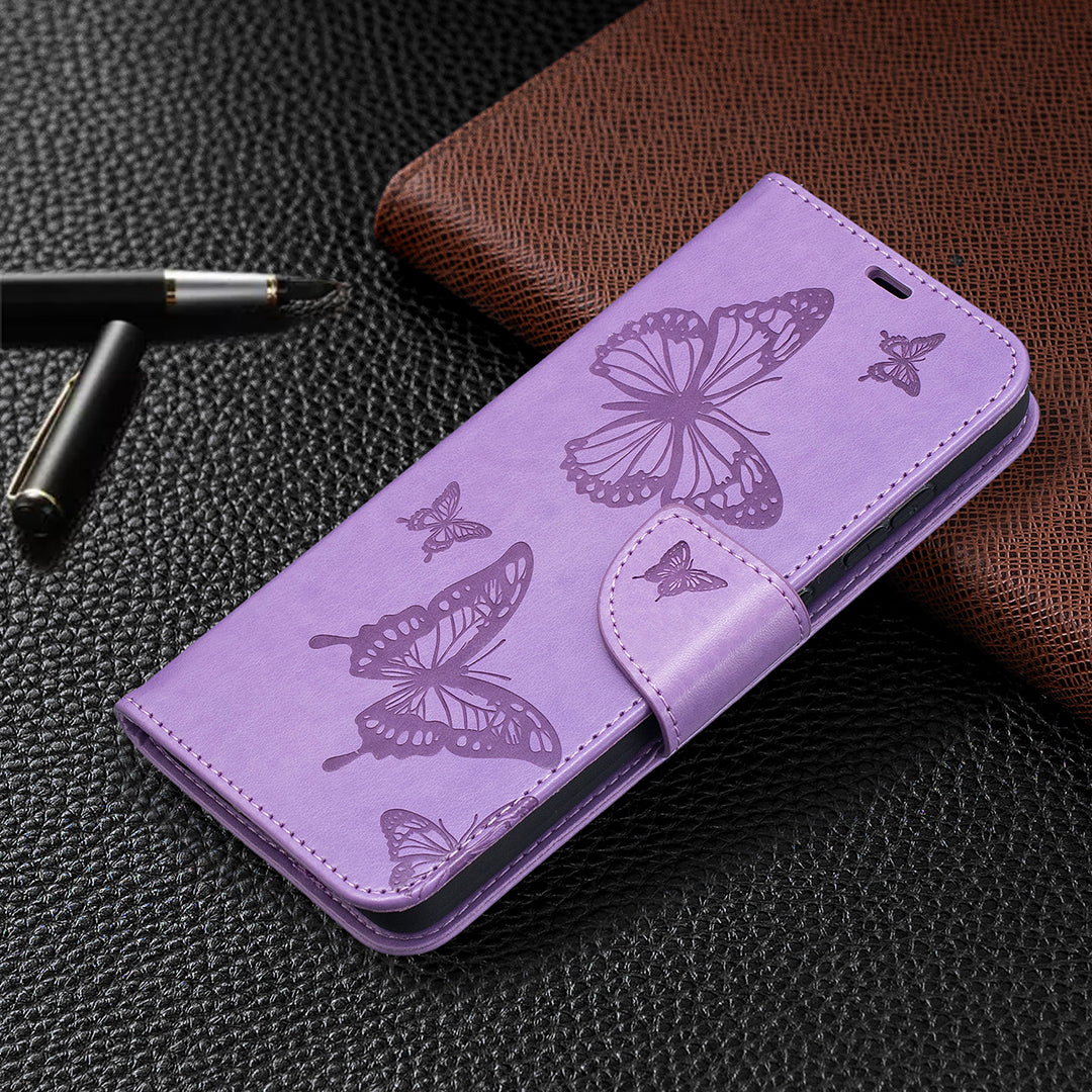 For Samsung Galaxy A52 4G/5G / A52s 5G Imprint Butterflies Wallet Stand Flip Leather Phone Shell