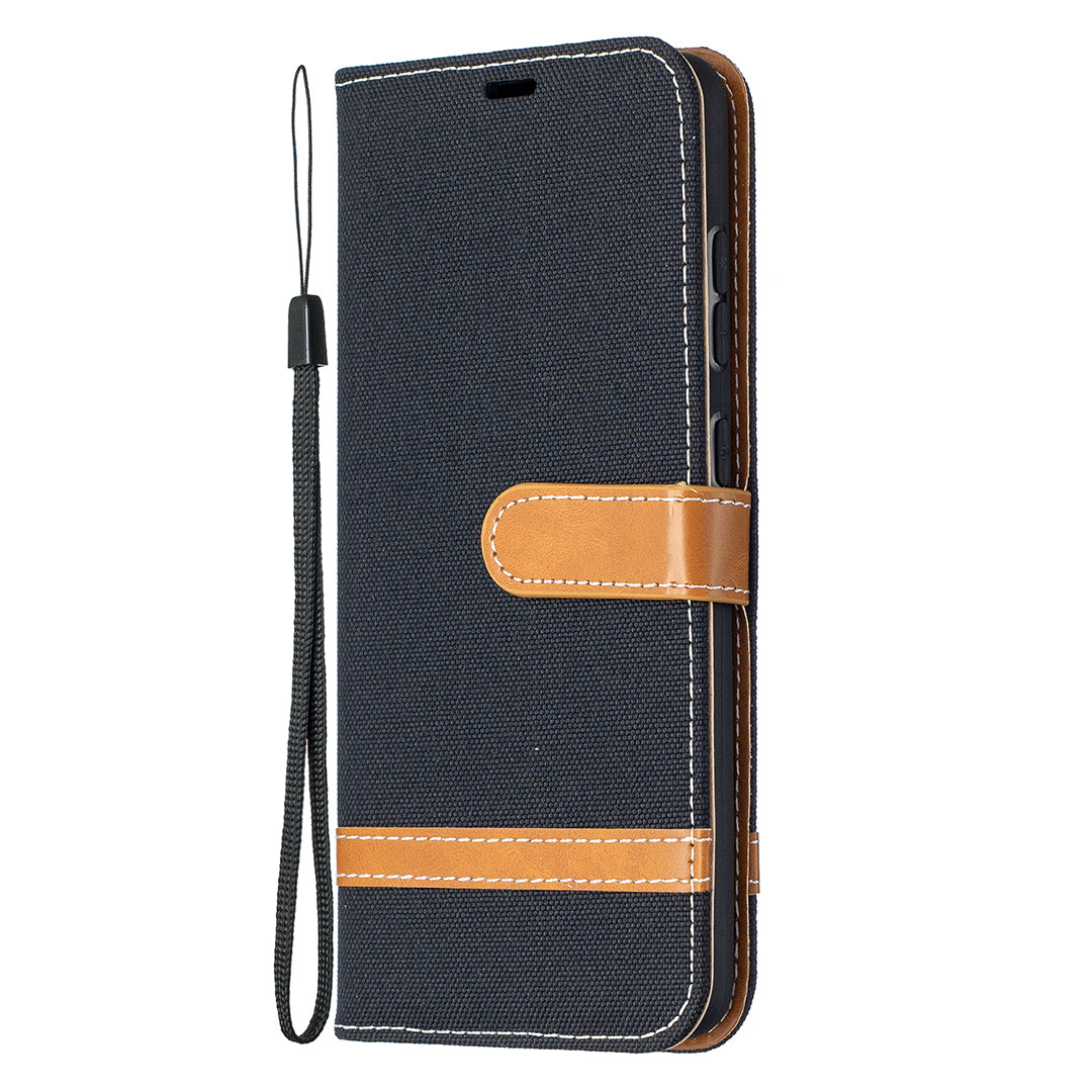 For Samsung Galaxy A52 4G/5G / A52s 5G Color Splicing Jeans Cloth Surface Wallet Leather Phone Cover