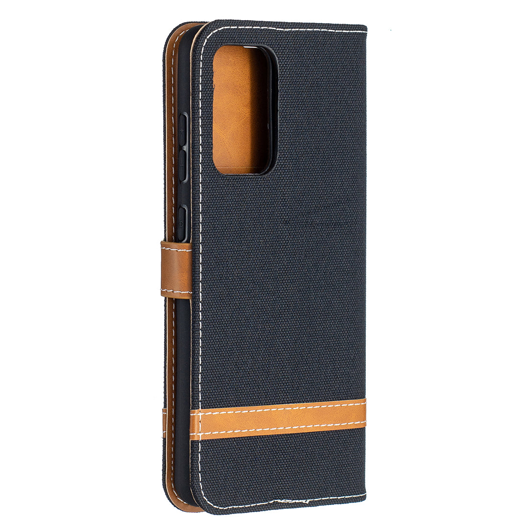 For Samsung Galaxy A52 4G/5G / A52s 5G Color Splicing Jeans Cloth Surface Wallet Leather Phone Cover