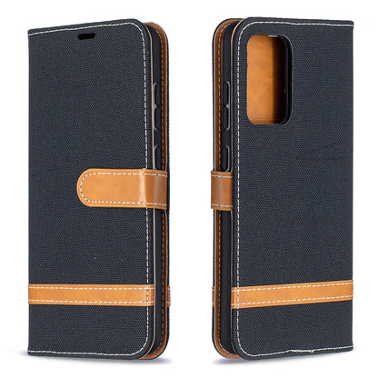 For Samsung Galaxy A52 4G/5G / A52s 5G Color Splicing Jeans Cloth Surface Wallet Leather Phone Cover