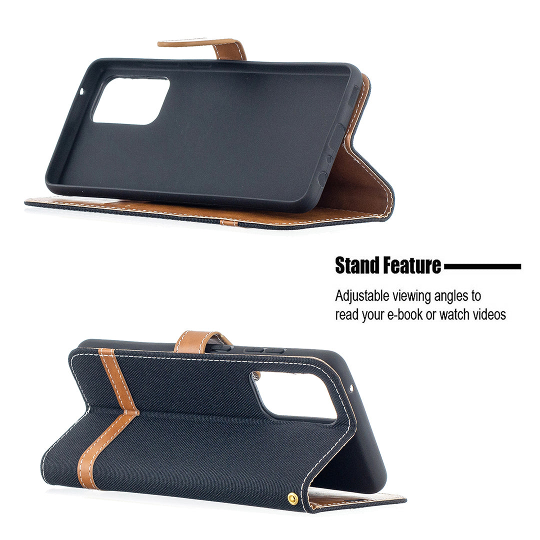 For Samsung Galaxy A52 4G/5G / A52s 5G Color Splicing Jeans Cloth Surface Wallet Leather Phone Cover