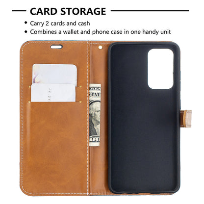 For Samsung Galaxy A52 4G/5G / A52s 5G Color Splicing Jeans Cloth Surface Wallet Leather Phone Cover