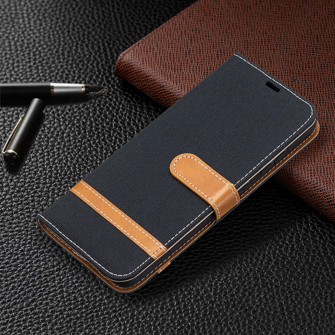 For Samsung Galaxy A52 4G/5G / A52s 5G Color Splicing Jeans Cloth Surface Wallet Leather Phone Cover