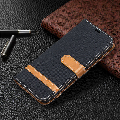 For Samsung Galaxy A52 4G/5G / A52s 5G Color Splicing Jeans Cloth Surface Wallet Leather Phone Cover