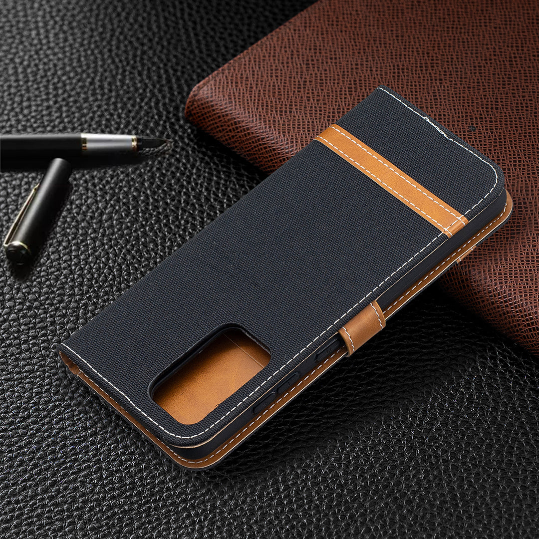 For Samsung Galaxy A52 4G/5G / A52s 5G Color Splicing Jeans Cloth Surface Wallet Leather Phone Cover