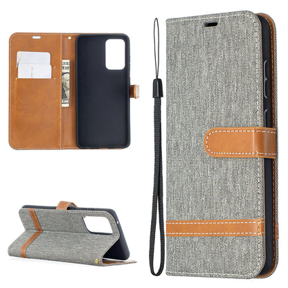 For Samsung Galaxy A52 4G/5G / A52s 5G Color Splicing Jeans Cloth Surface Wallet Leather Phone Cover