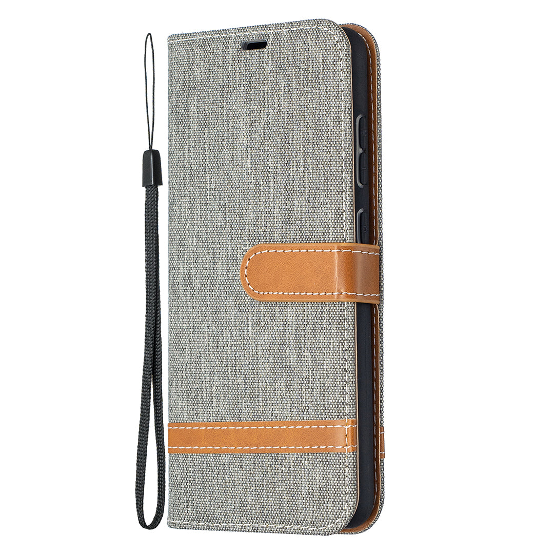 For Samsung Galaxy A52 4G/5G / A52s 5G Color Splicing Jeans Cloth Surface Wallet Leather Phone Cover