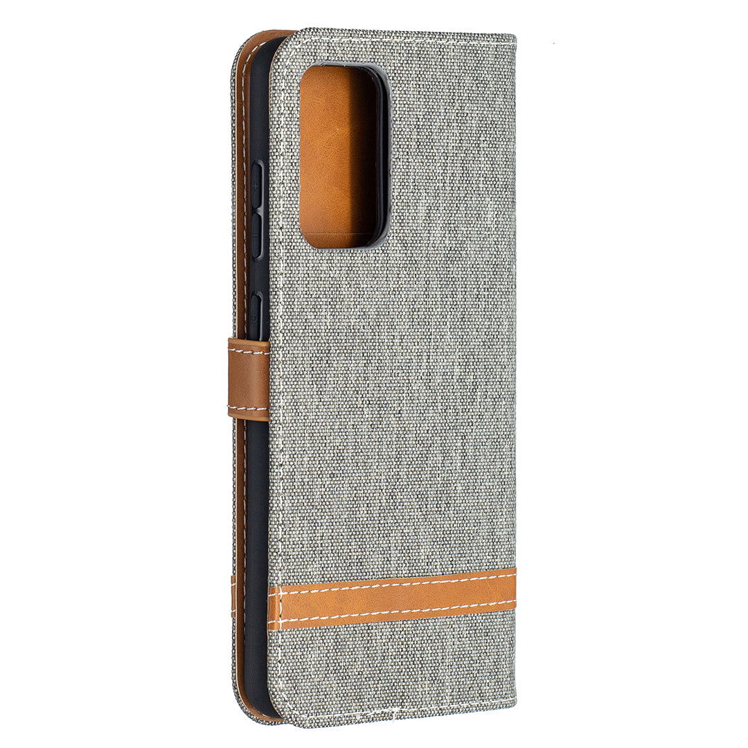 For Samsung Galaxy A52 4G/5G / A52s 5G Color Splicing Jeans Cloth Surface Wallet Leather Phone Cover
