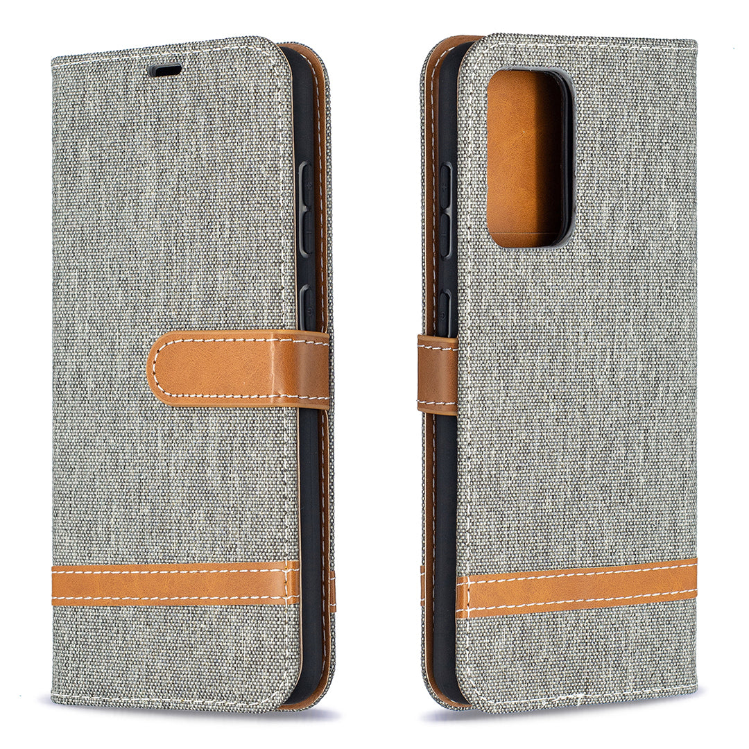 For Samsung Galaxy A52 4G/5G / A52s 5G Color Splicing Jeans Cloth Surface Wallet Leather Phone Cover