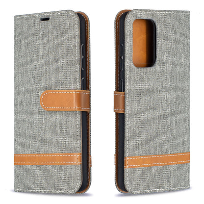 For Samsung Galaxy A52 4G/5G / A52s 5G Color Splicing Jeans Cloth Surface Wallet Leather Phone Cover
